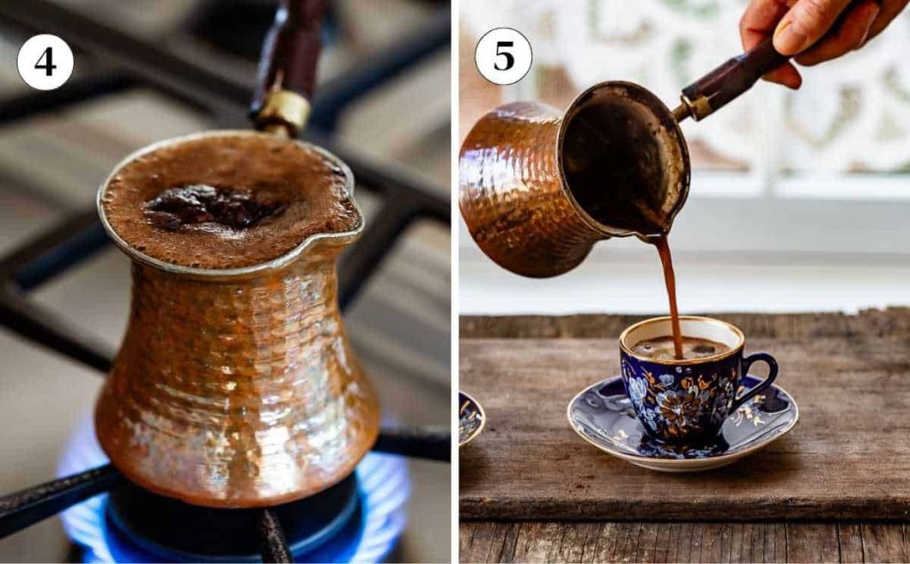 how to make turkish coffee boiling and pouring